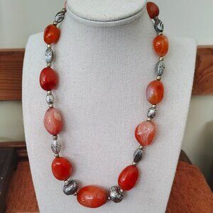 VTG CARNELIAN NECKLACE With German Silver Tibetan Beads